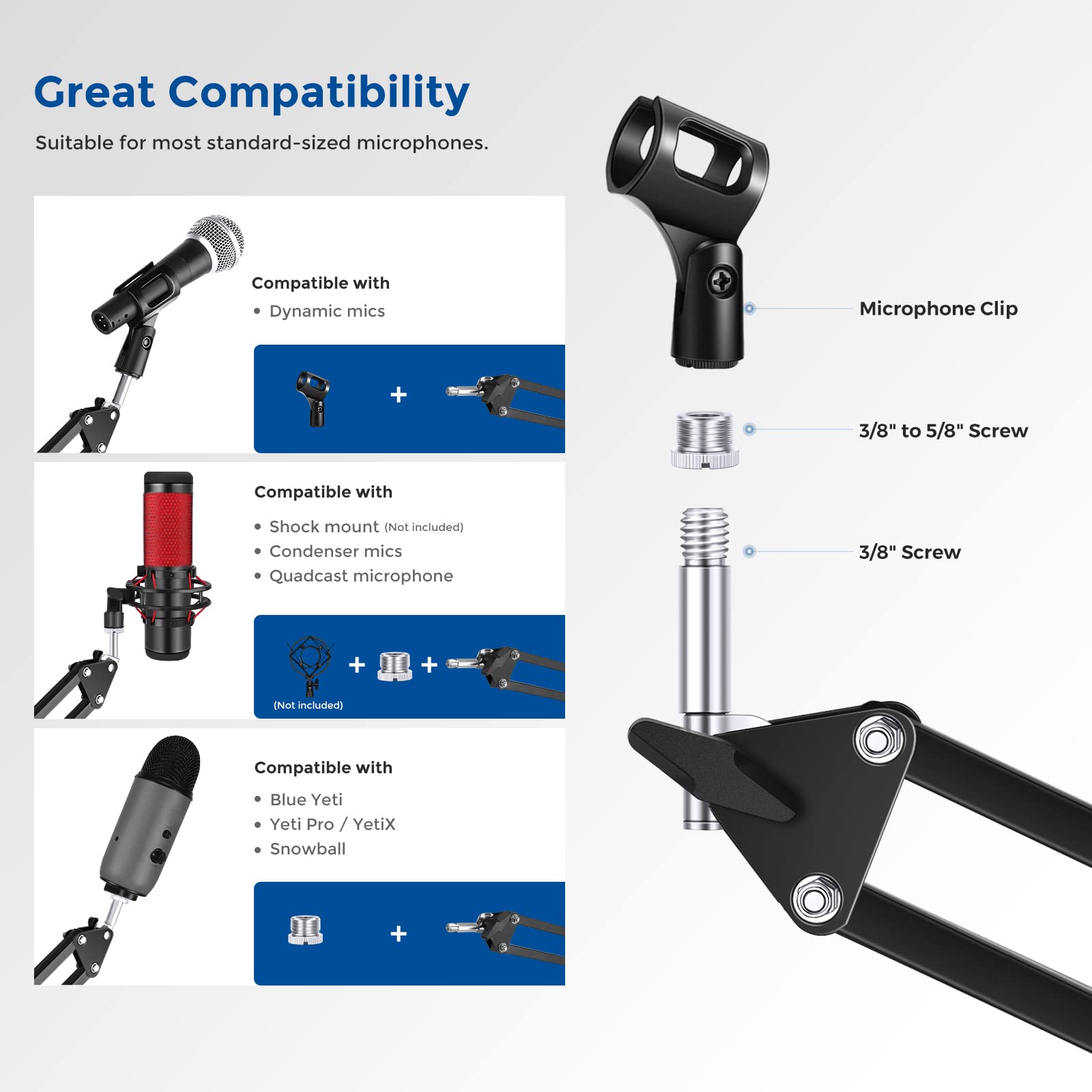 Neewer Microphone Arm Stand, Suspension Boom Scissor Mic Arm Stand with 3/8    to 5/8    Screw and Cable Ties Compatible with Bl